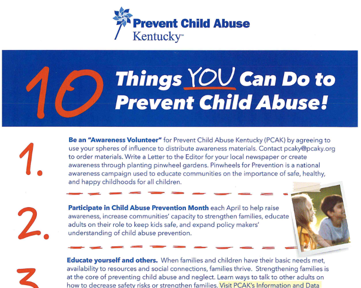 10 Things You Can Do To Prevent Child Abuse (Bundle of 25)